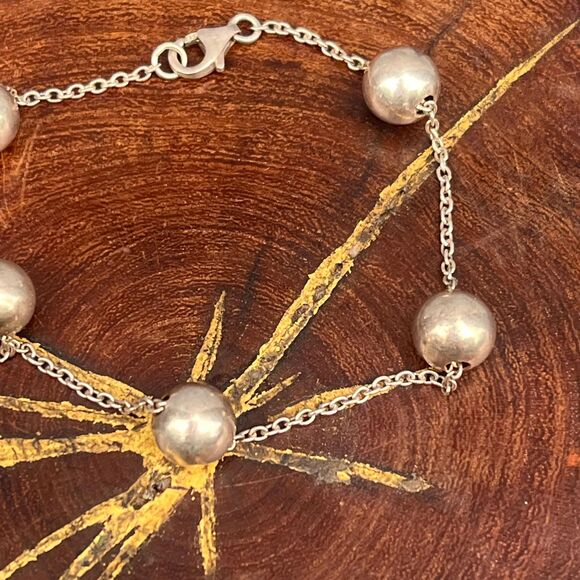 90s Sterling Silver Ball Chain Bracelet with Silver Balls Womens Modern Jewelry - Picture 7 of 9